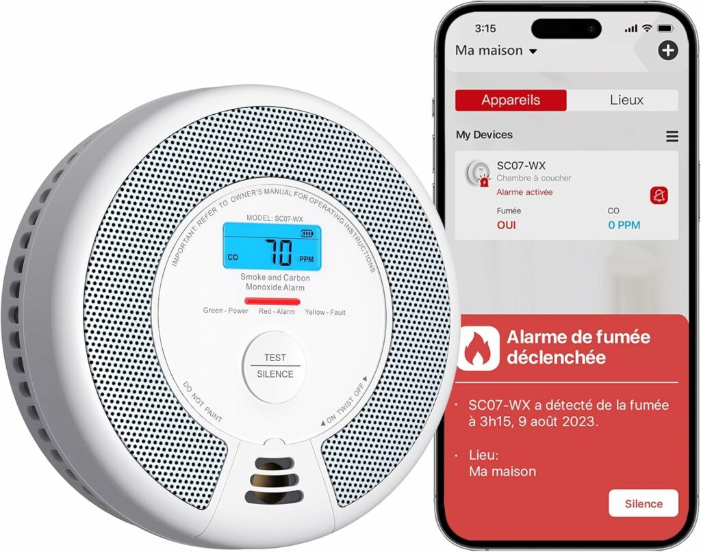 X-Sense Détecteur de fumée et de monoxyde de carbone connecté avec batterie