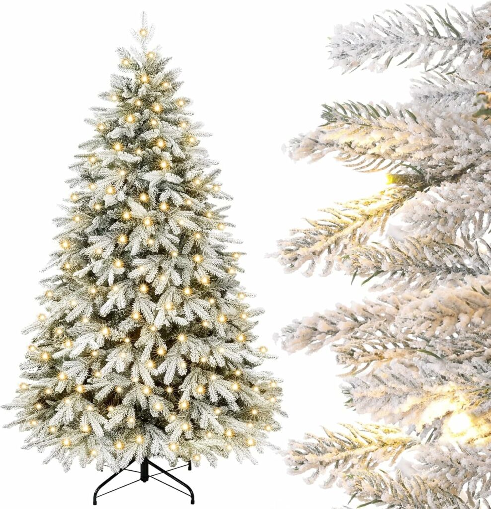 Yorbay Sapin de Noël artificiel lumineux LED avec neige blanche épaisse