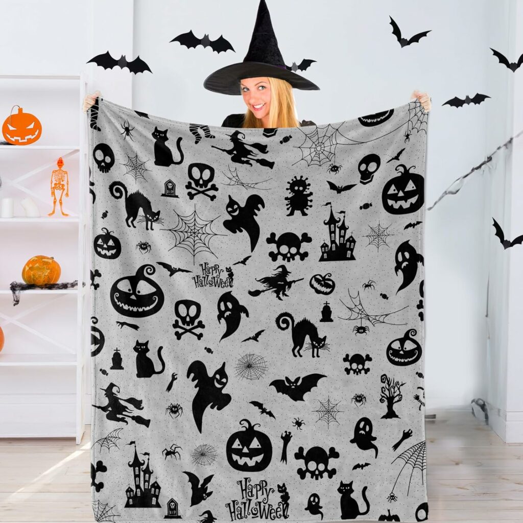 Togvu Couverture plaid Halloween légère fantôme araignée citrouille