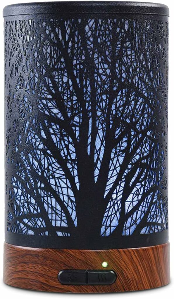Bobolyn Diffuseur d'Huiles Essentielles Ultrasonique Aromathérapie Electrique en Métal avec 7-Couleurs Changeantes, Minuterie et Arrêt Automatique pour Chambre Salon Spa Yoga Massage - 150ML Arbre