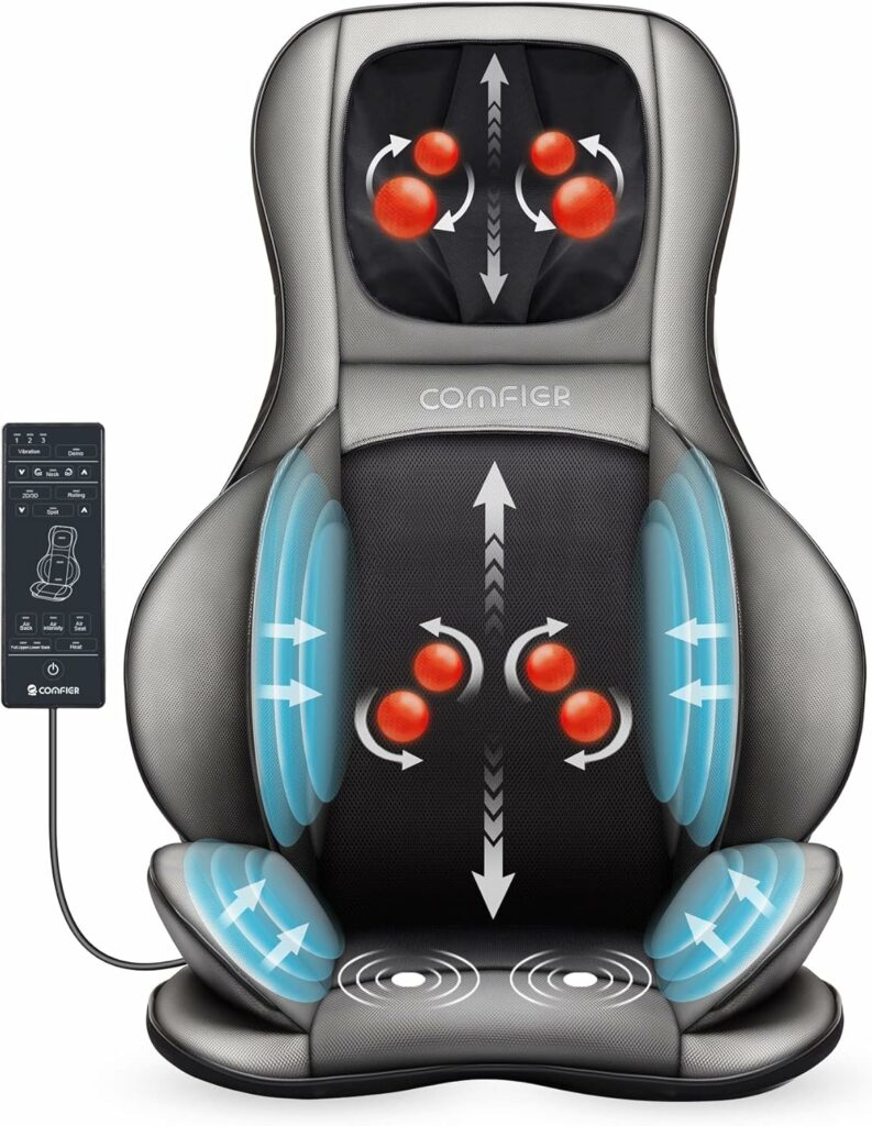 COMFIER Siège Massant Shiatsu pour Dos & Cou - Masseur de Dos Complet à Pétrir 2D 3D avec Chaleur et Compresse réglable, Fauteuil Massant pour hanche, nuque et dos, Masseur Complet du Corps