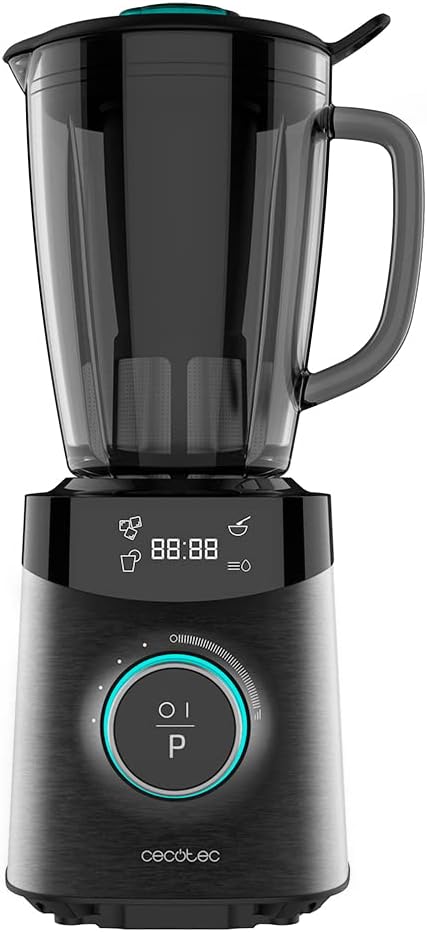 Cecotec Mixeur à pichet Power Black Titanium 1800 Advance 1800 W acier inoxydable, lame de 8, blender en verre. Capacité de 1,8 L. 4 programmes et 10 vitesses