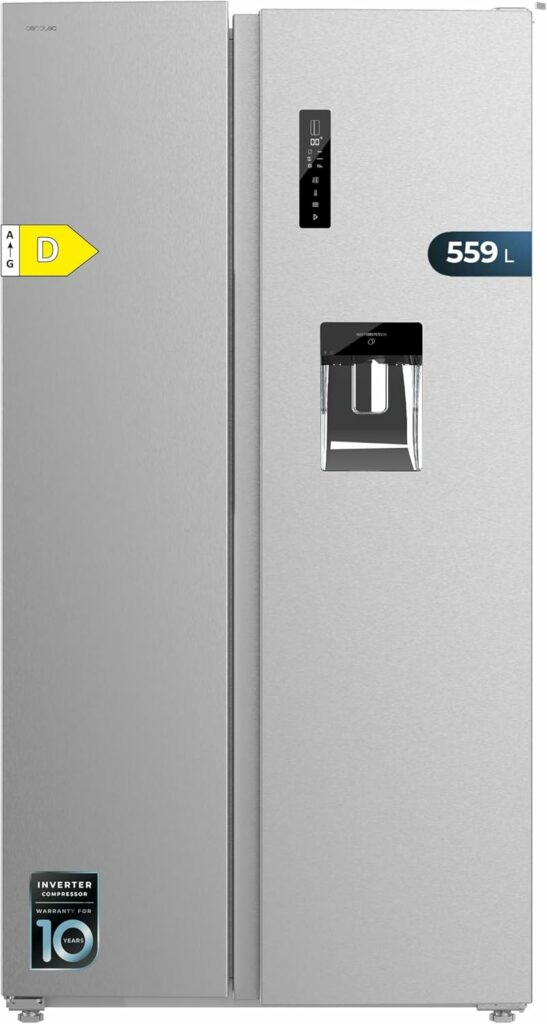 Cecotec Réfrigérateur Américain de 559 Litres Bolero CoolMarket SBS 562 Inox D. 177 cm de Hauteur et 90 cm de Largeur, Classe D, Système Multi Air Flow, No Frost Total, Moteur Inverter Plus