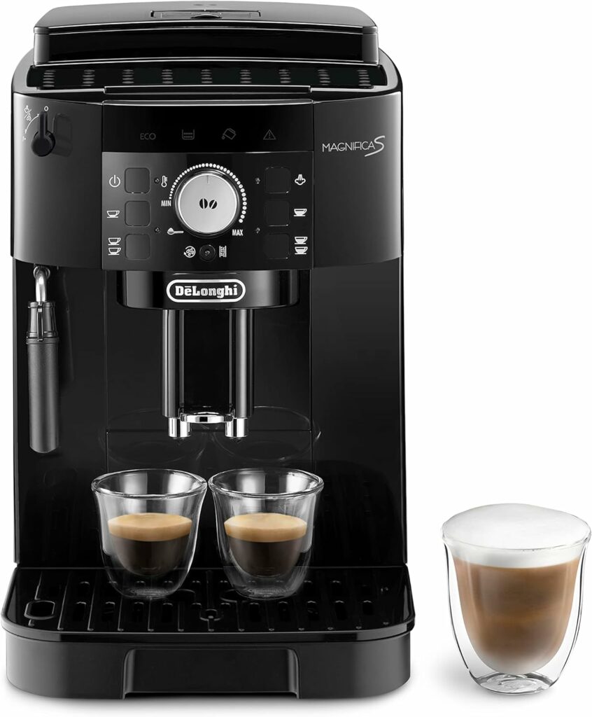 De'Longhi Magnifica S ECAM11.112.B, Machine à Café Automatique à Espresso du Grain à la Tasse Avec Buse à Lait, avec 4 Recettes à Touche Unique, Panneau de Contrôle Soft-Touch, 1450W, Noir