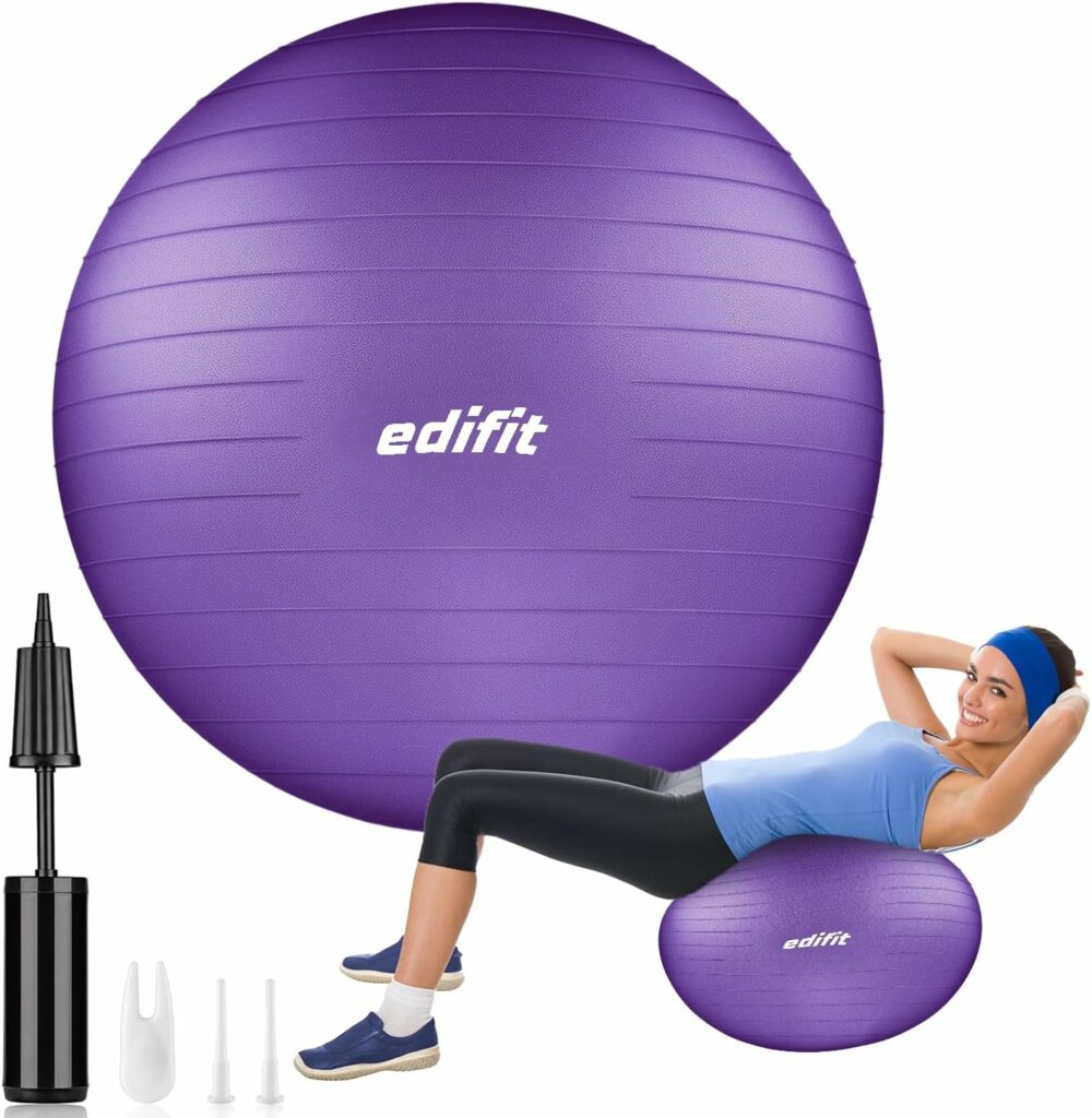 EDIFIT, Ballon Grossesse, 55, 65 et 75, Swiss Ball, Gym, Pilates, Gonfleur Inclus, Fitness Materiel, Gymnastique, Yoga Accessoires