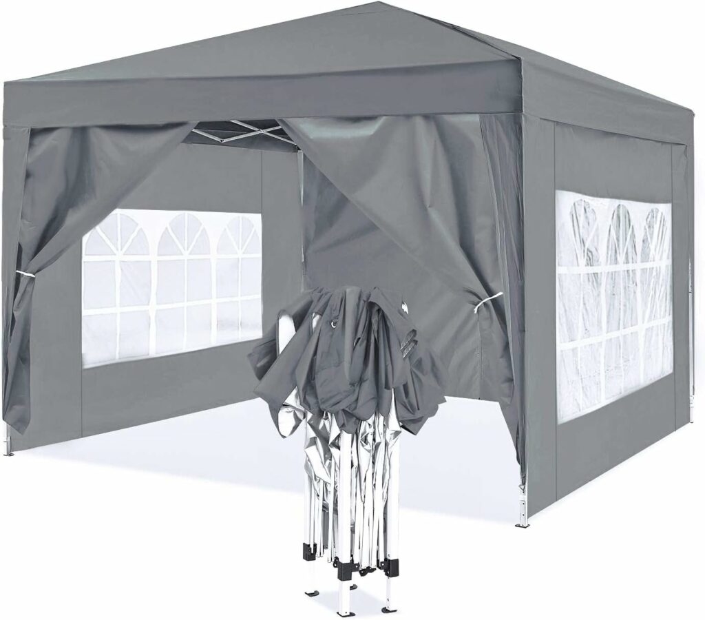 ISE 3x3m Tonnelle de Jardin Exterieur, Tente Réception Pavillon Aluminium Pliable,Robuste, avec 4 Parois Latérales pour Jardin, Tonnelles de Camping Fête,Camping,Festival,Bière - UV50+ (Gris)