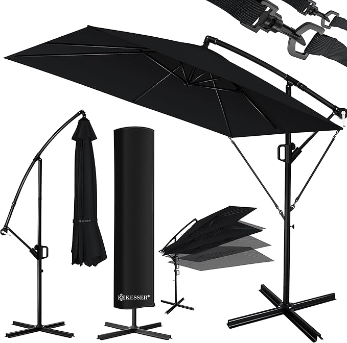 KESSER Parapluie Holly Parasol rectangulaire + couverture + sécurité vent avec manivelle Parasol à manivelle avec support Protection UV Aluminium hydrofuge 250cm x 250cm Parasol de jardin