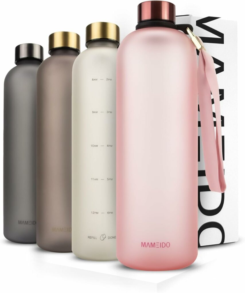MAMEIDO Gourde 1l & 1,5l - Bouteille d'eau Design Plastique avec Marqueur de Temps de Motivation, sans BPA - Gourde Sport étanche pour Gymnastique