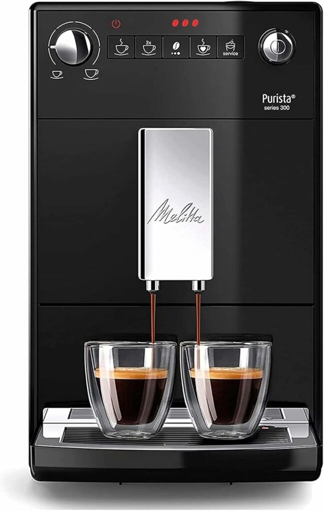 Melitta Purista Noire, Machine à Café à Grain avec Broyeur et Système d'Extraction des Arômes, Silencieuse, Mode 1 à 2 Tasses, Expresso, F230-102, 1450W, Noir