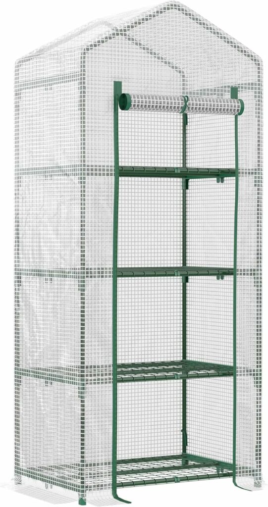 Outsunny Serre de Jardin Balcon étagère Serre 4 Niveaux 70L x 50l x 160H cm Acier galvanisé bâche Amovible PE Haute densité Blanc