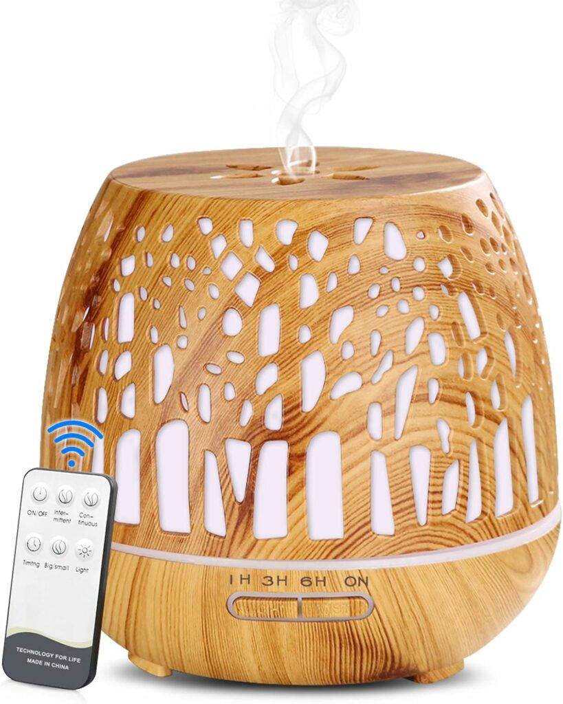 Simpeak Diffuseur d'Huiles Essentielles 400ml, Télécommande d'humidificateur Ultrasonique sans BPA avec Lumière LED à Couleurs Variables 3 Minuterie pour la Maison Yoga Bureau Spa - Bois
