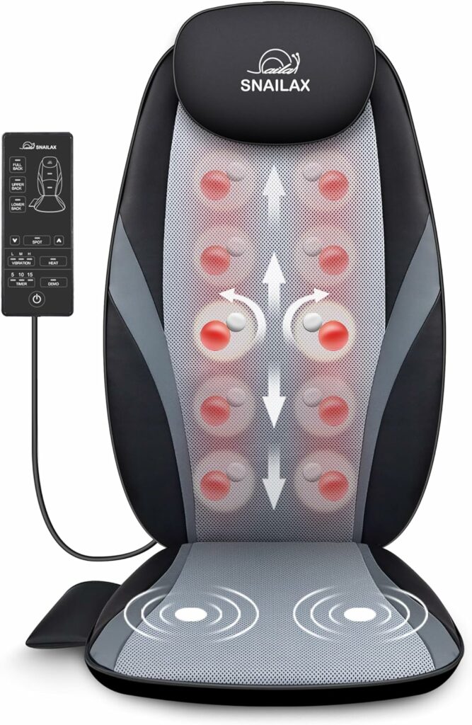 Snailax Siège Massant Shiatsu Massage du Dos Chauffant Fauteuil Relaxation Pétrissage Roulement pour Domicile Bureau