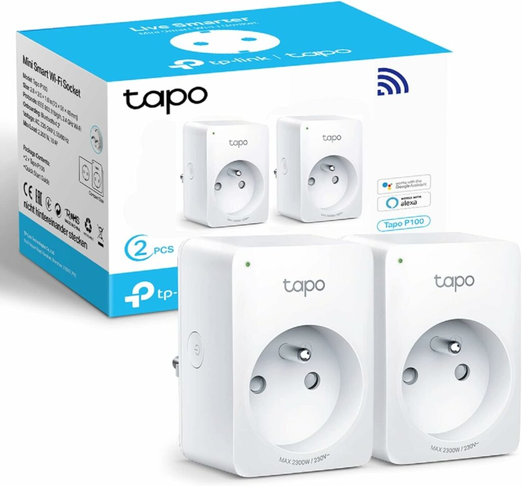 Tapo Prise Connectée WiFi, Prise Intelligente compatible avec Alexa et Google Home, 10A Type E, Contrôler le radiateur, la cafetière, la lampe à distance, aucun hub requis, Tapo P100(FR) 2 Pack