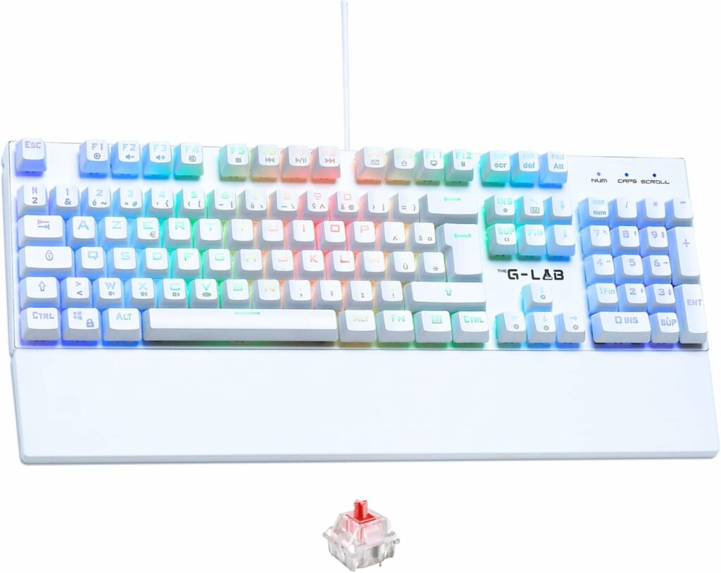 The G-Lab - Keyz Rubidium Blanc - Clavier Mecanique USB, AZERTY, RGB 100% Personnalisable, Anti-Ghosting, Repose-Poignet - Clavier Gamer Blanc, Switch Red Interchangeable - PC, PS4, PS5, Xbox – New