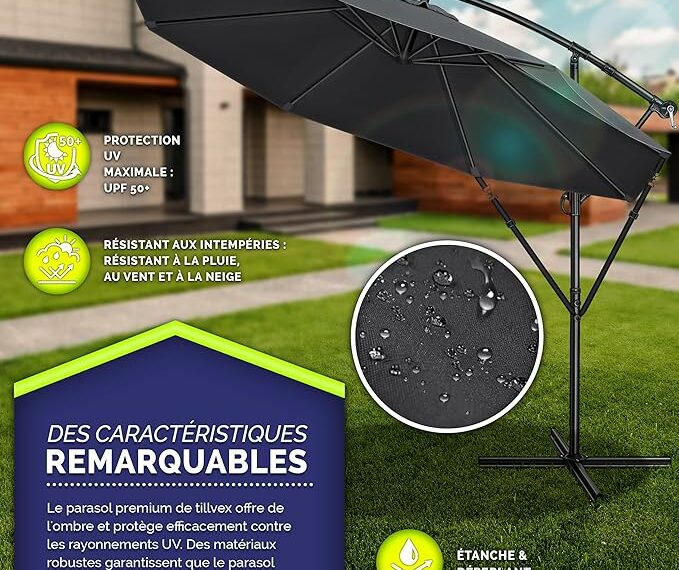 vounot Parasol déporté hexagonale 3M avec Manivelle Anti-Retour Parasol déporté inclinable Toile avec protection UV Hauteur 235cm