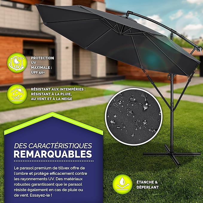 vounot Parasol déporté hexagonale 3M avec Manivelle Anti-Retour Parasol déporté inclinable Toile avec protection UV Hauteur 235cm