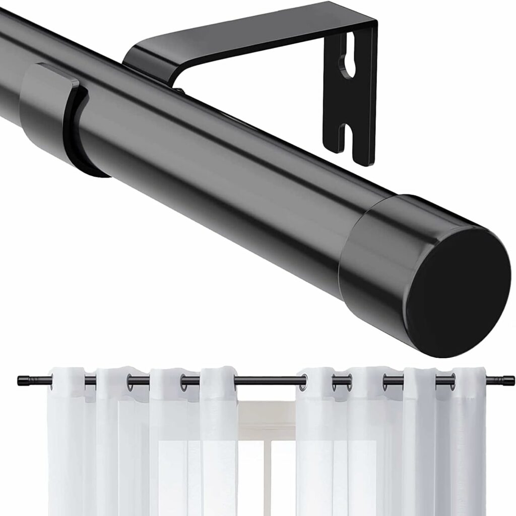 Tringle à Rideaux, 76-157cm Tringle à Rideau Extensible avec Boutons Cap avec Supports Ensemble de Quincaillerie en Acier Inoxydable Réglable - 16mm de Diamètre Fenêtre Décorative pour Salon - Noir