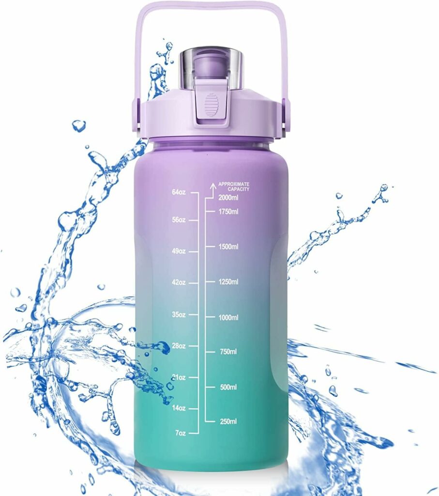 Uootach Bouteille d'eau, Gourde Sport 2 Litre, Marqueur de Temps inspiré, Gourde avec Paille, sans BPA, Étanche, léger et réutilisable (Violet)