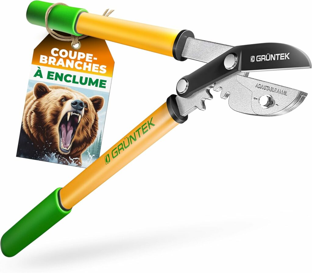 GRÜNTEK Cisaille Coupe Branches Ébrancheur de 47 cm avec Sécateur à crémaillère. Élaguer à Enclume Compact Grizzly en Aluminium