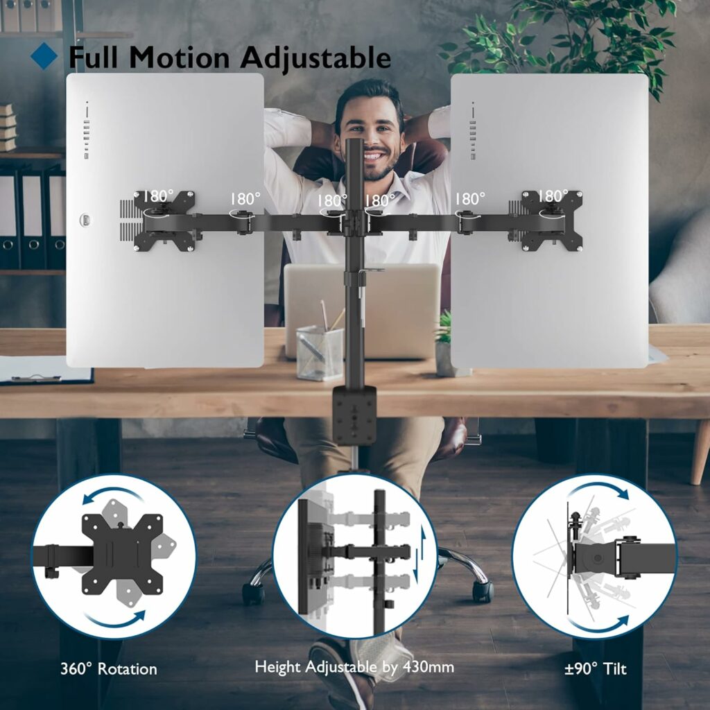 Double écran 27″ sans contraintes - mon bras articulé VESA silencieux et réglable